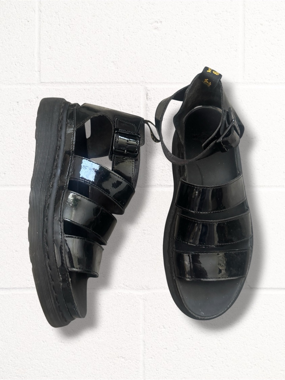DR. MARTENS CLARISSA II PATENT LEATHER STRAP SANDALS, 11